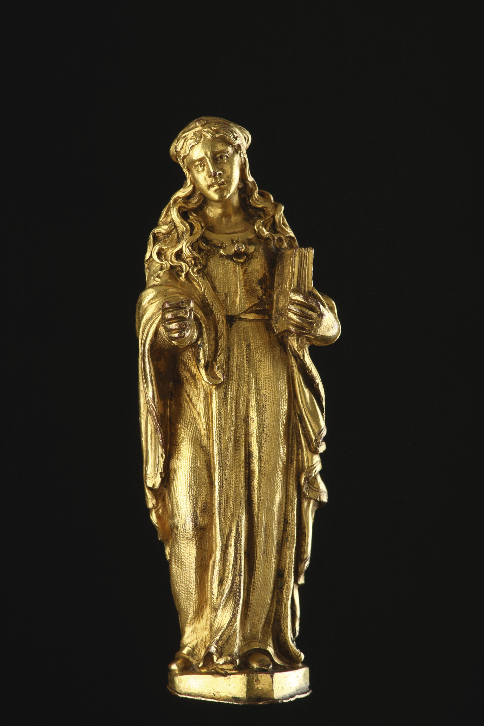 Netherlandish Renaissance Gilded Cabinet Bronze of Saint Catherine of Sienna